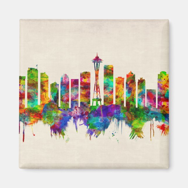 Seattle Washington Skyline Magnet (Framsidan)