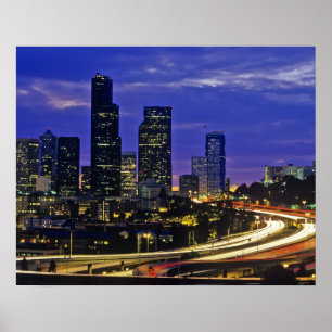 Seattle, Washington skyline på natten Poster