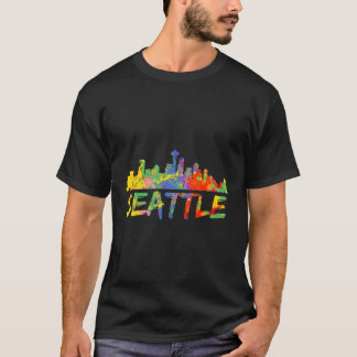 Seattle Washington Skyline Paint Stänk T Shirt
