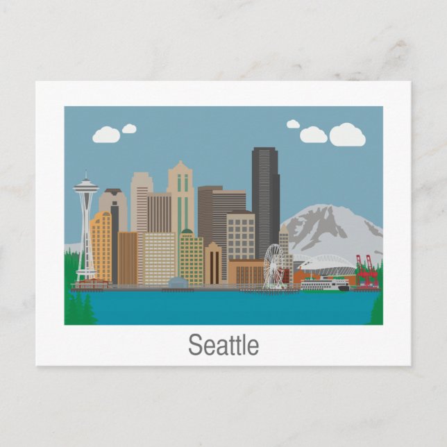 Seattle, Washington Skyline Postcard Vykort (Framsida)