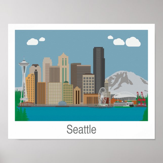 Seattle, Washington Skyline Print - Poster/Canvas Poster (Framsidan)