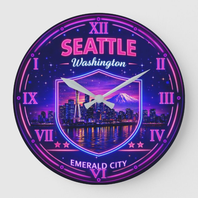 Seattle Washington Skyline Stor Klocka (Framsida)