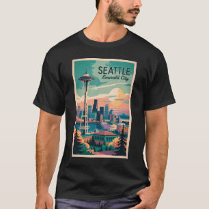 Seattle Washington Skyline Travel Art Vintage T Shirt