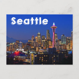Seattle, Washington Skyline vid Nattens USA Vykort