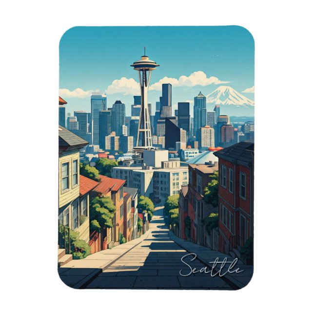 Seattle Washington Space Nål Mt Rainier Magnet (Vertikal)