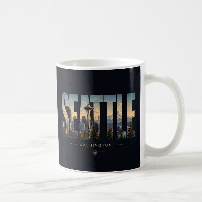 Seattle Washington Space Needle Berg Himmel panora Kaffemugg (Höger)