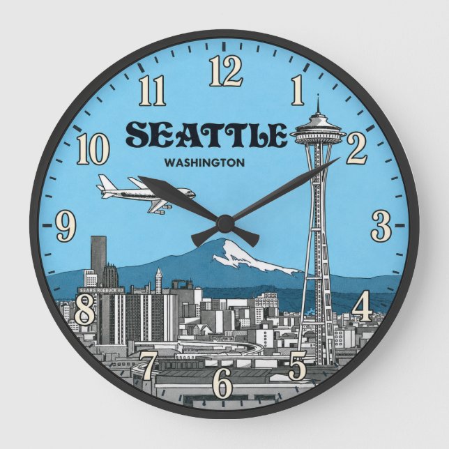 Seattle Washington Space Needle Skyline Stor Klocka (Framsida)