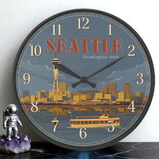 Seattle Washington Space Needle Skyline Vintage Stor Klocka