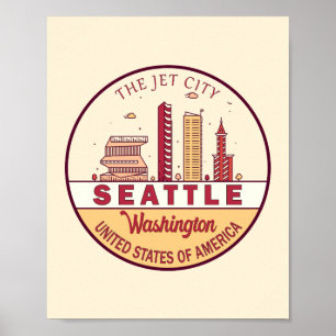 Seattle Washington Stadssiluett Emblem Poster