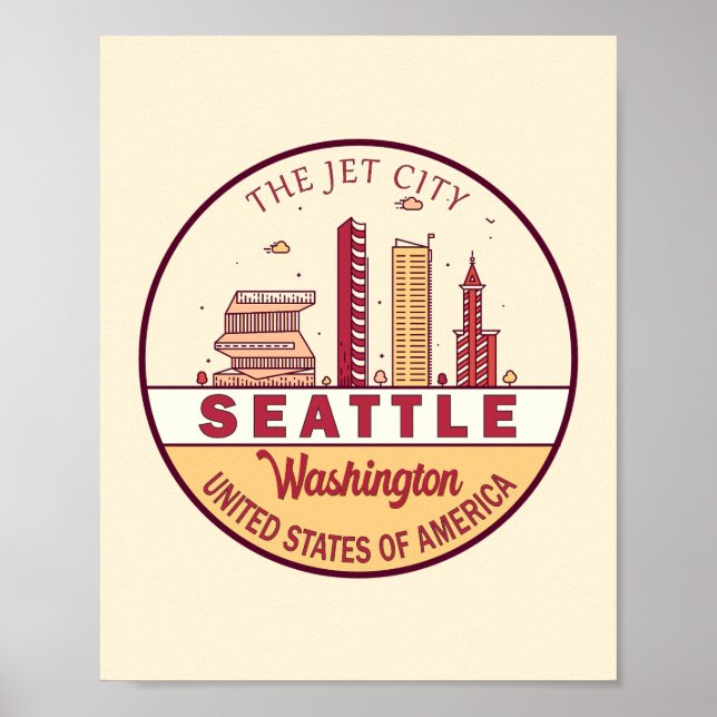 Seattle Washington Stadssiluett Emblem Poster (Framsidan)
