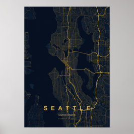 Seattle Washington Stiliserad Karttryck Poster