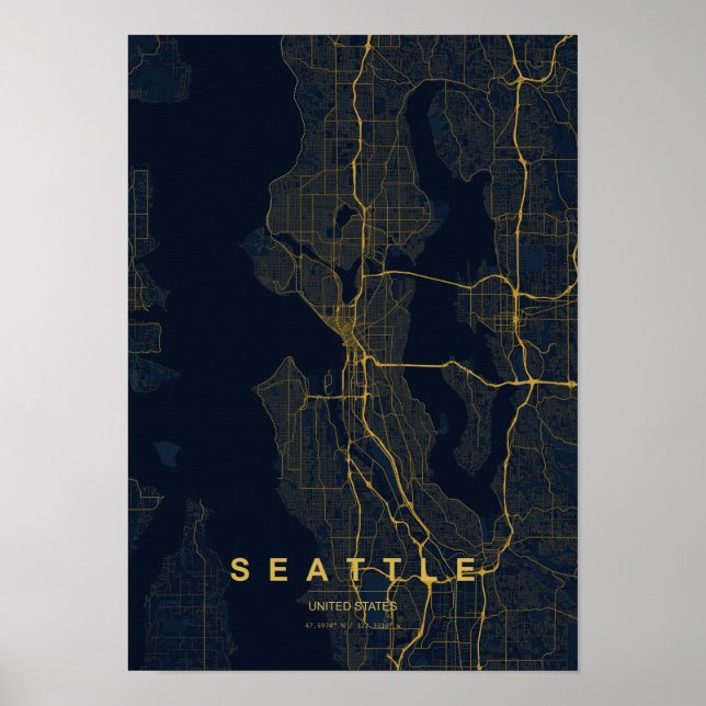Seattle Washington Stiliserad Karttryck Poster (Framsidan)