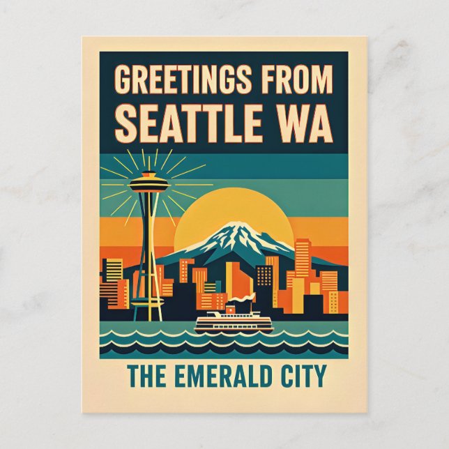 Seattle Washington – The Emerald City Retro 1930s Vykort (Framsida)