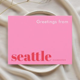Seattle Washington typografisk rosa Vykort