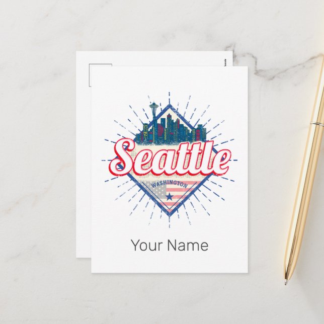 Seattle Washington United Stater City Skyline USA Helg Vykort (Fram/Back In Situ)