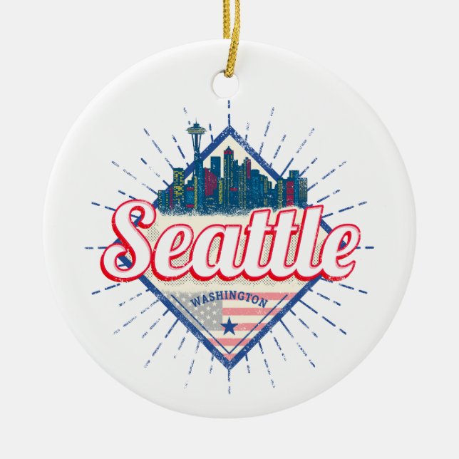 Seattle Washington United Stater City Skyline USA Julgransprydnad Keramik (Framsidan)