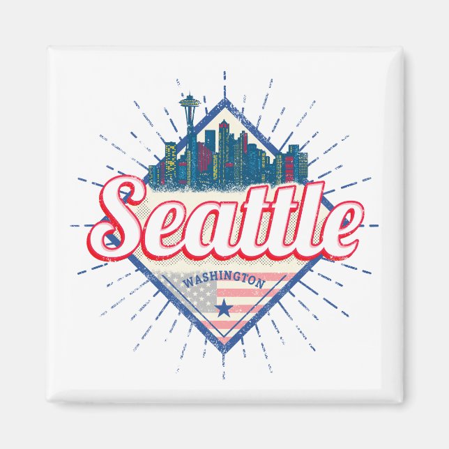 Seattle Washington United Stater City Skyline USA Magnet (Framsidan)