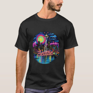 Seattle Washington Usa Colorful Retro Pop Art Trav T Shirt