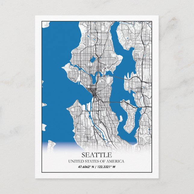 Seattle Washington USA Resestads Kart Vykort (Framsida)