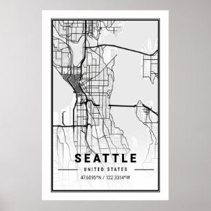 Seattle Washington USA Travel City Karta Poster
