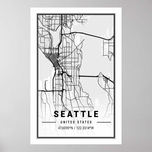 Seattle Washington USA Travel City Karta Poster (Framsidan)