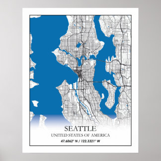 Seattle Washington USA Travel City Karta Poster