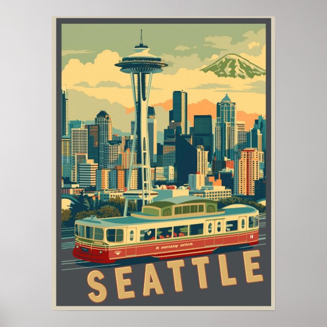 Seattle, Washington Vintage Poster (Framsidan)