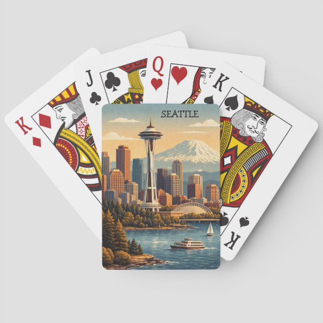 Seattle, Washington Vintage Reseskylinjen Casinokort (Baksidan)