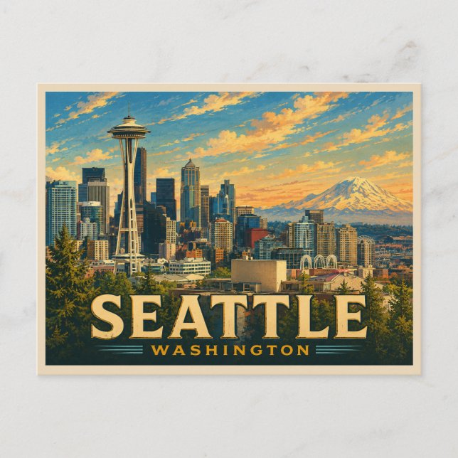 Seattle Washington Vintage Resorera Vykort (Framsida)