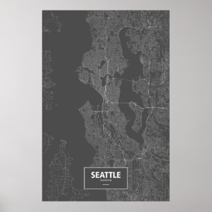 Seattle Washington (vit på svart) Poster