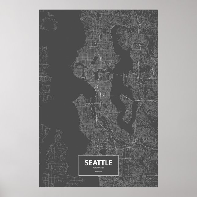 Seattle, Washington (vit på svart) Poster (Framsidan)