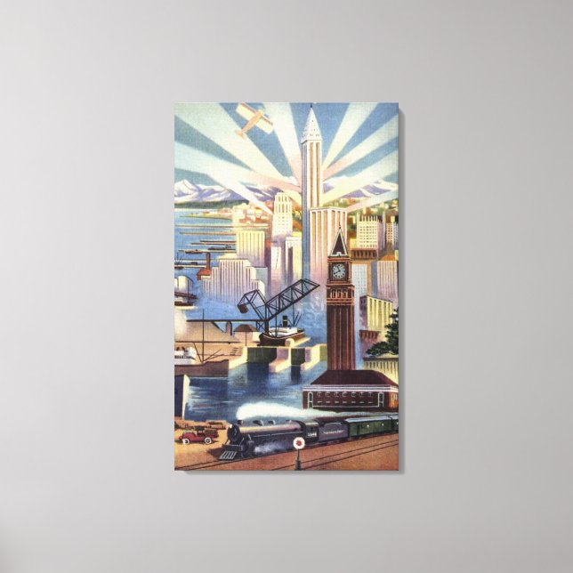 Seattle, Washington - vy över centrala staden Canvastryck (Framsida)