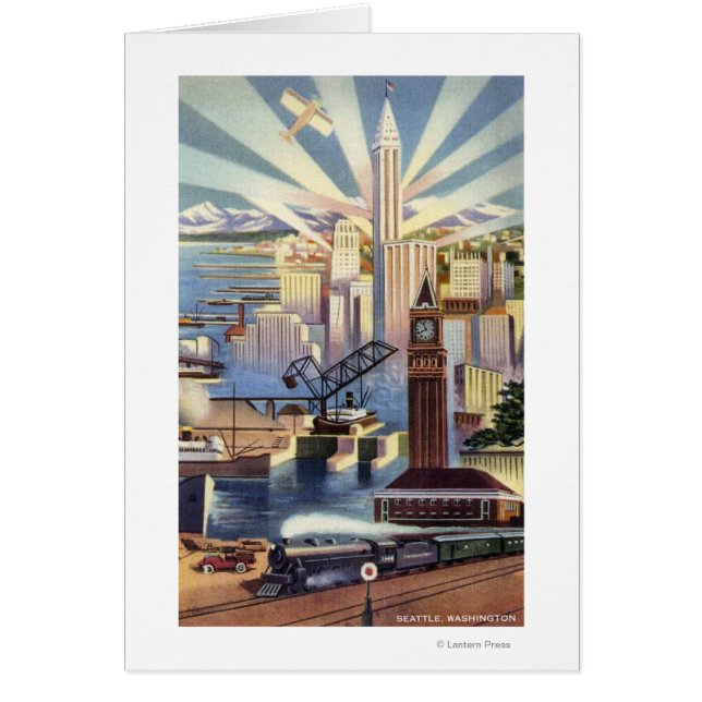 Seattle, Washington - vy över centrala staden Hälsningskort (Framsidan)