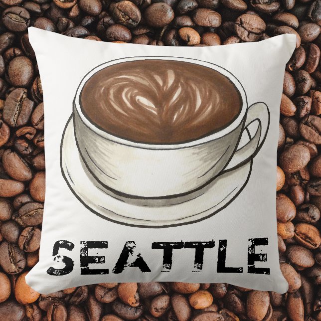 Seattle Washington WA Coffee Kopp Latte Cappuccino Kudde (Skapare uppladdad)