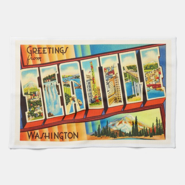 Seattle Washington WA gammal vintage resorsouvenir Kökshandduk (Horisontell)