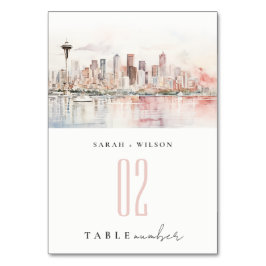 Seattle, Washington Watercolor Landscape Wedding Bordsnummer