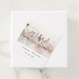 Seattle, Washington Watercolor Landscape Wedding Gåvor Etiketter