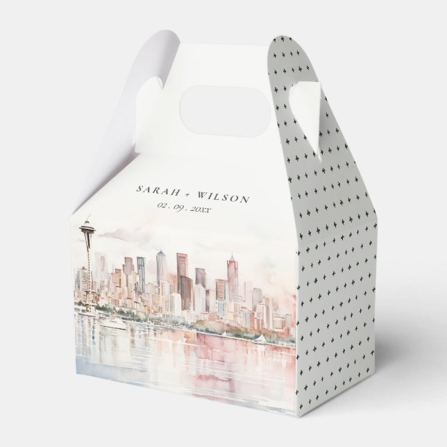 Seattle, Washington Watercolor Landscape Wedding Presentaskar (Framsidan Sidan)