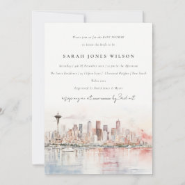 Seattle Washington Watercolor Scape Baby Shower Inbjudningar