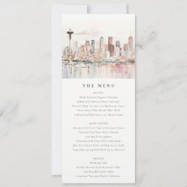 Seattle Washington Watercolor Scape Wedding Menu Inbjudningar