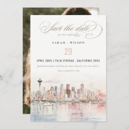 Seattle Washington Watercolor Scape Wedding Photo Spara Datumet