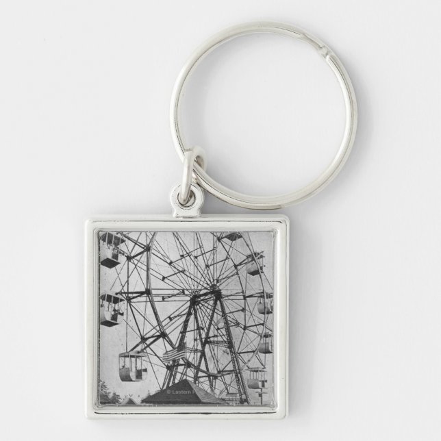 Seattle, Washington Yukon-Pacific Expo Ferris Fyrkantig Silverfärgad Nyckelring (Framsidan)
