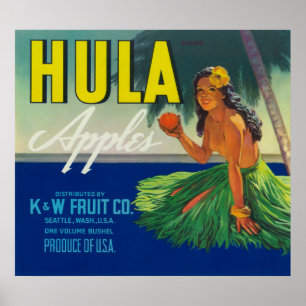 Seattle WashingtonHula Apple etikett Poster