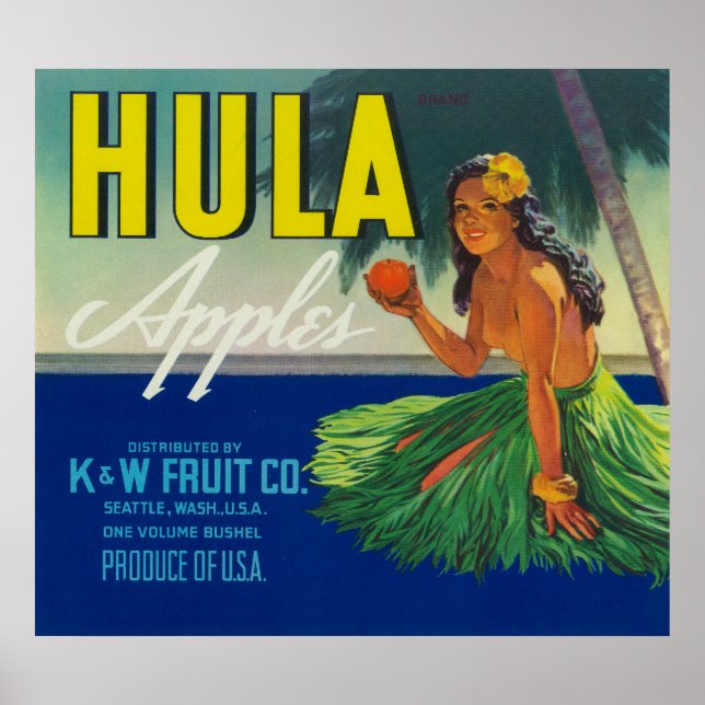 Seattle, WashingtonHula Apple-etikett Poster (Framsidan)
