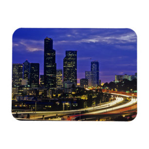 Seattle, Washingtons siluett på natten Magnet