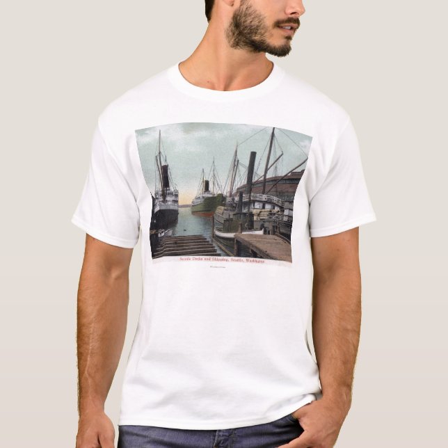 Seattle WashingtonView av skeppsdockan och Tee Shirt (Framsida)