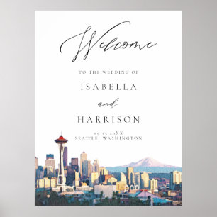 SEATTLE Watercolor Skyline Bröllop Välkomsttecken Poster
