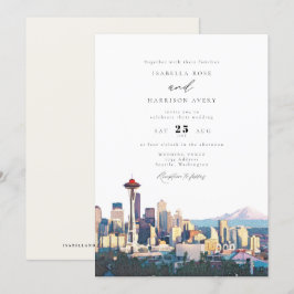 SEATTLE Watercolor Skyline Destination Wedding Inbjudningar