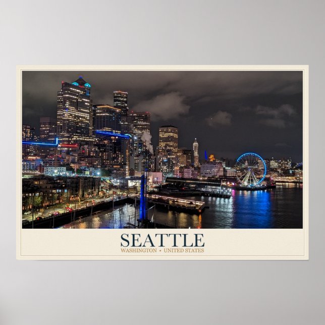 Seattle Waterfront och Great Wheel Poster (Framsidan)