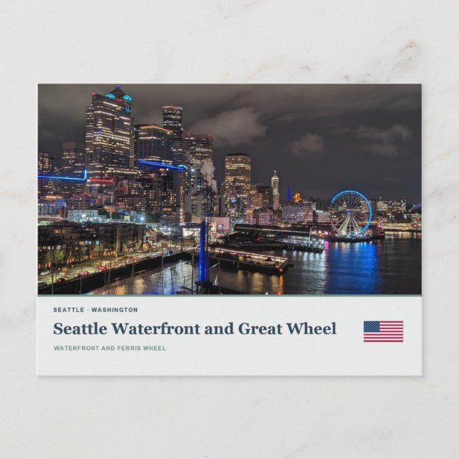 Seattle Waterfront och Great Wheel Vykort (Framsida)